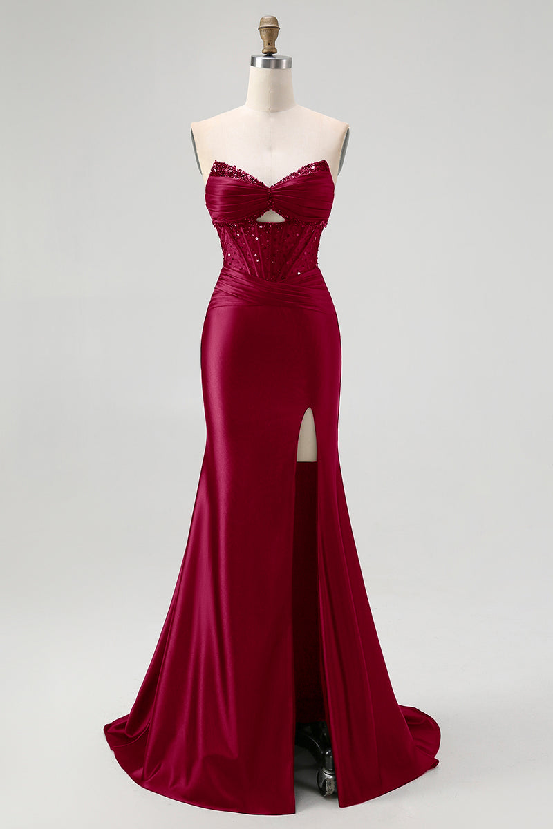 Load image into Gallery viewer, Sparkly Black Mermaid Sweetheart Satin Long Corset Prom Dress with Beading