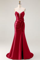 Load image into Gallery viewer, Navy Mermaid Strapless Corset Maxi Prom Dress with Slit