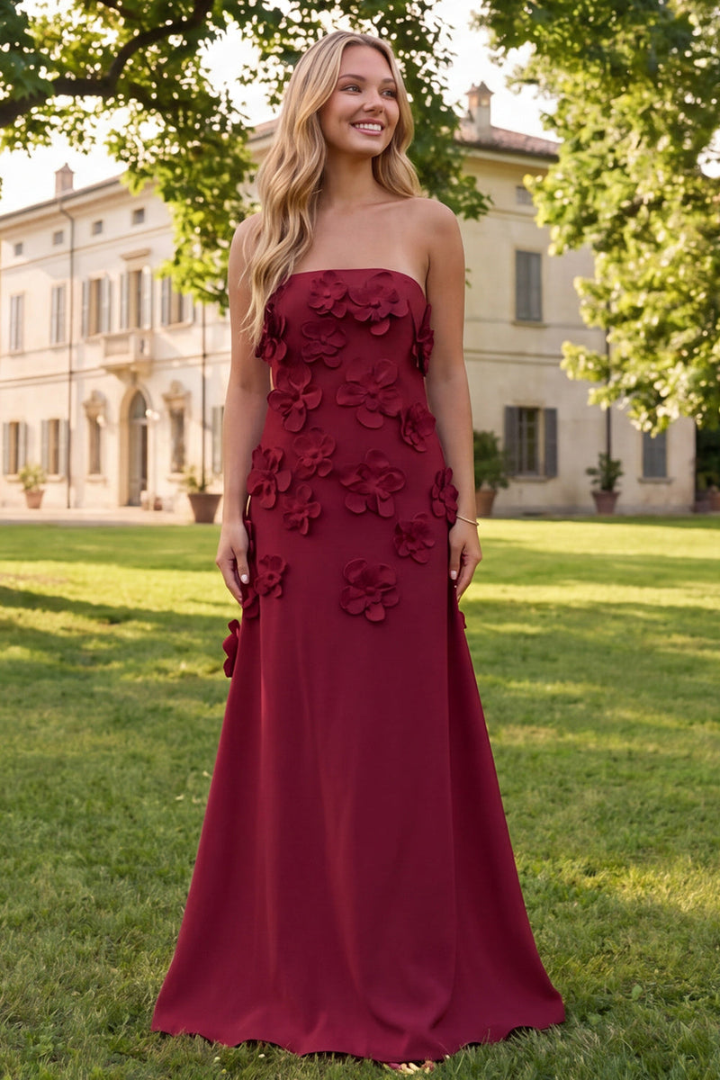 Load image into Gallery viewer, Sage Green Floral A Line Strapless Maxi Formal Dress
