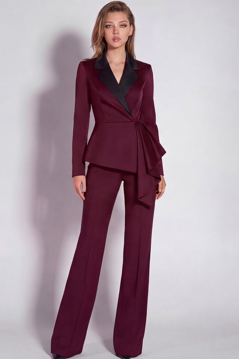 Load image into Gallery viewer, Notched Lapel 2 Piece Burgundy Business Suits with Sash