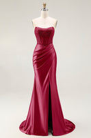 Load image into Gallery viewer, Sparkly Blush Strapless Mermaid Ruched Long Prom Dress with Slit