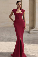 Load image into Gallery viewer, Black Mermaid Square Neck Cap Sleeves Long Formal Dress with Slit