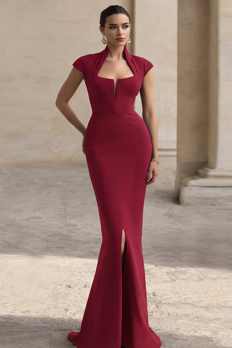Load image into Gallery viewer, Black Mermaid Square Neck Cap Sleeves Long Formal Dress with Slit