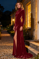 Load image into Gallery viewer, Navy Velvet Mermaid Long Holiday Party Dress with Slit