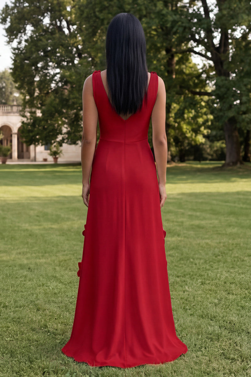 Load image into Gallery viewer, Sheath Hot Pink Floral V-Neck Long Formal Dress
