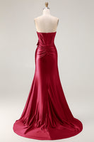 Load image into Gallery viewer, Navy Mermaid Strapless Corset Maxi Prom Dress with Slit