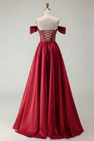 Load image into Gallery viewer, Sparkly Purple A Line Beaded Satin Long Corset Prom Dress with Slit