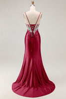 Load image into Gallery viewer, Sparkly Grey Pink Mermaid Satin Long Corset Prom Dress with Slit
