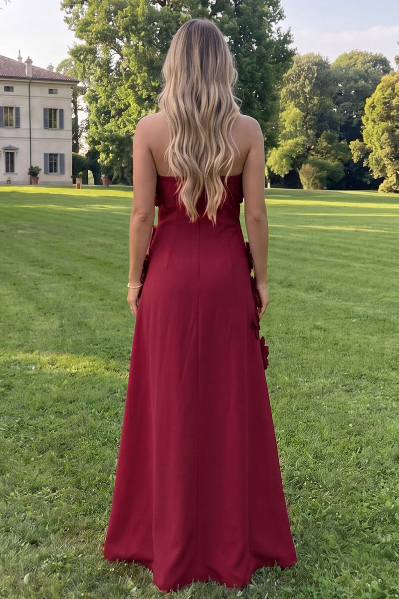 Load image into Gallery viewer, Sage Green Floral A Line Strapless Maxi Formal Dress