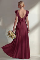 Load image into Gallery viewer, Emerald Boat Neck A Line Long Beach Wedding Guest Dress with Ruffles