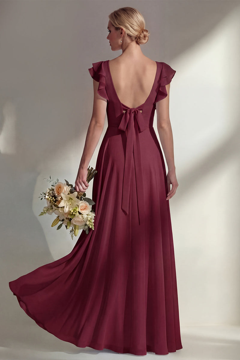 Load image into Gallery viewer, Emerald Boat Neck A Line Long Beach Wedding Guest Dress with Ruffles