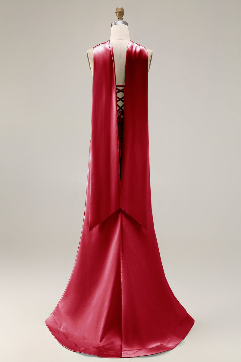 Load image into Gallery viewer, Mermaid Light Green Corset Neck Scarf Long Prom Dress with Slit