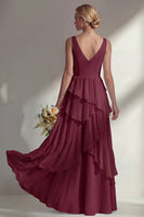 Load image into Gallery viewer, V-Neck Lilac A Line Long Beach Wedding Guest Dress with Ruffles