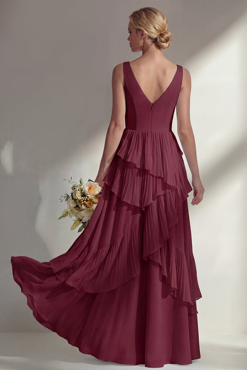 Load image into Gallery viewer, V-Neck Lilac A Line Long Beach Wedding Guest Dress with Ruffles