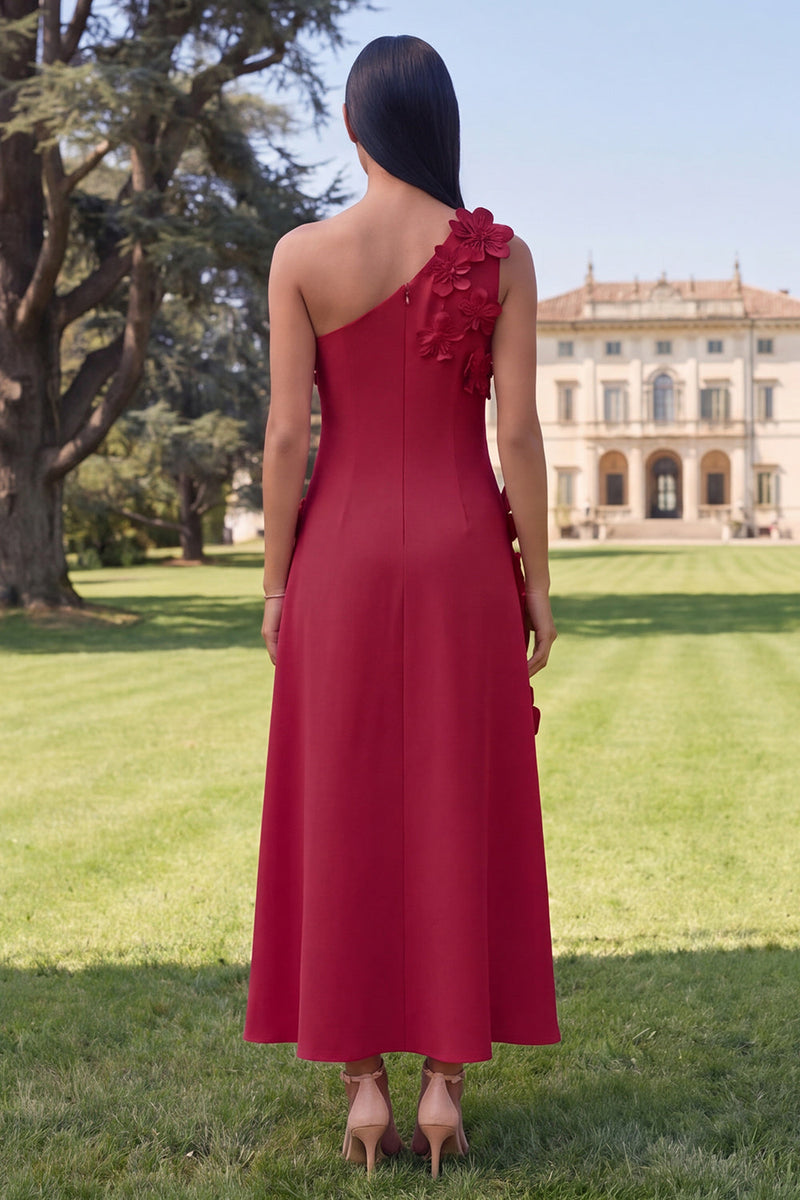 Load image into Gallery viewer, Hot Pink Floral One Shoulder A Line Maxi Formal Dress
