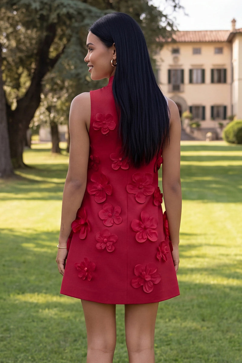 Load image into Gallery viewer, Floral Sage Green Short High Neck A Line Birthday Party Dress