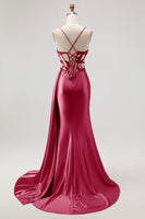 Load image into Gallery viewer, Sparkly Champagne Mermaid Satin Spaghetti Straps Long Prom Dress with Beading