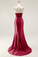 Load image into Gallery viewer, Sparkly Blush Strapless Mermaid Ruched Long Prom Dress with Slit