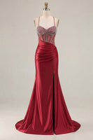 Load image into Gallery viewer, Sparkly Pink Mermaid Long Corset Prom Dress with Slit