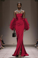 Load image into Gallery viewer, Silver Satin Mermaid Strapless Long Formal Dress with Slit