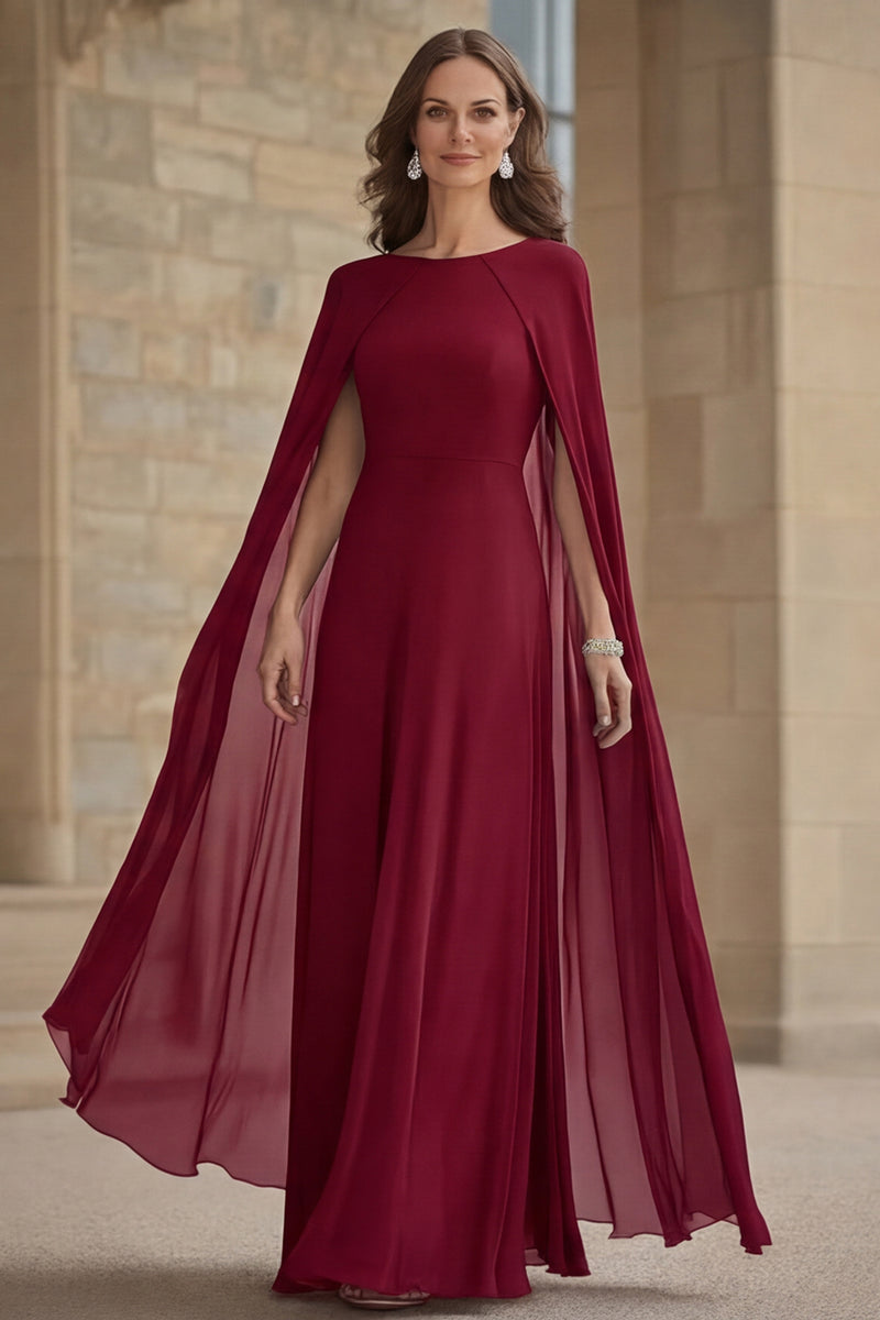 Load image into Gallery viewer, Navy Scoop Neck Chiffon Mother of the Bride Dress with Cape