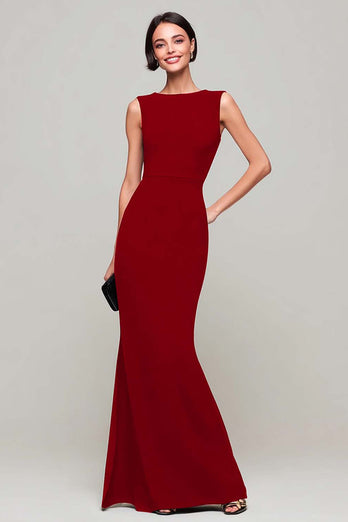 Simple Black Mermaid Boat Neck Long Formal Dress