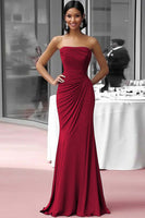 Load image into Gallery viewer, Coffee Strapless Sheath Ruched Floor Length Gala Dress