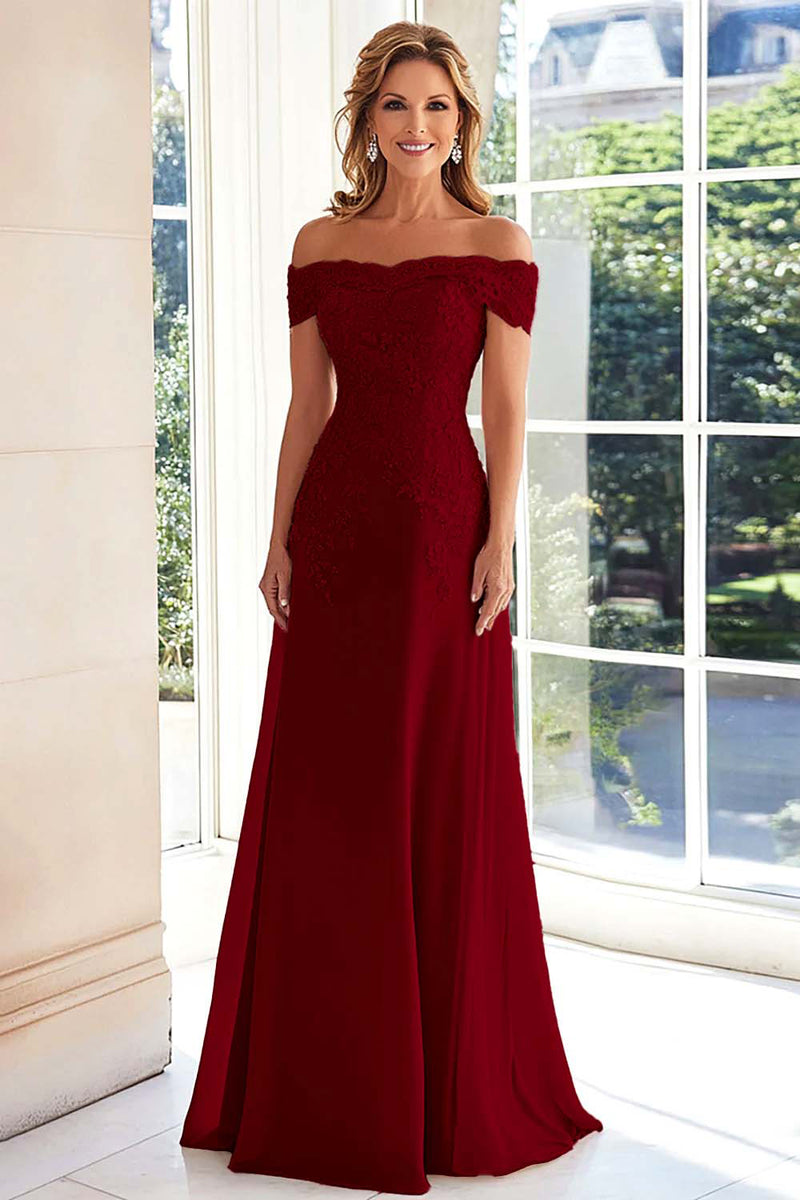 Load image into Gallery viewer, Off The Shoulder Elegant Taupe Sheath Mother of the Bride Dress with Lace