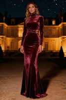 Load image into Gallery viewer, Purple Mermaid High Neck Long Velvet Holiday Party Dress