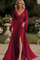 Load image into Gallery viewer, Dark Grey A Line Ruched Long Chiffon Mother of the Bride Dress with Slit