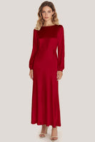 Load image into Gallery viewer, Dusty Sage Satin Long Scoop Formal Dress with Sleeves