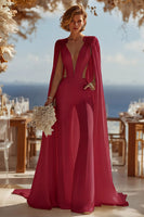 Load image into Gallery viewer, Ivory Cut Out Deep V-Neck Bridal Jumpsuits with Cape