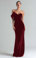 Load image into Gallery viewer, Dark Green Mermaid Velvet Ruched Long Holiday Party Dress