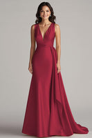 Load image into Gallery viewer, Champagne V-Neck Mermaid Satin Maxi Formal Dress