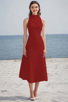 Load image into Gallery viewer, Dusty Rose High Neck Ruched Maxi Rehearsal Dinner Dress