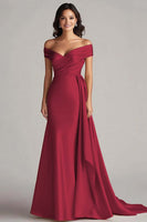 Load image into Gallery viewer, Champagne Off the Shoulder Mermaid Satin Maxi Formal Dress