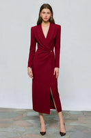Load image into Gallery viewer, Red Peak Lapel One Button Ruched Midi Blazer Dress with Slit