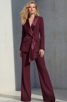 Load image into Gallery viewer, Pink 2 Piece Wide Leg Peak Lapel Business Suits with Sash