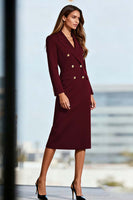 Load image into Gallery viewer, Black Double Breasted Midi Pencil Blazer Dress with Sleeves