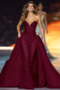 Load image into Gallery viewer, Sparkly Dark Red Sequin Strapless Long Pageant Dress with Cape