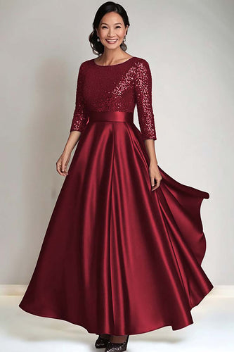 Sparkly Burgundy Scoop Satin Mother of the Bride Dress