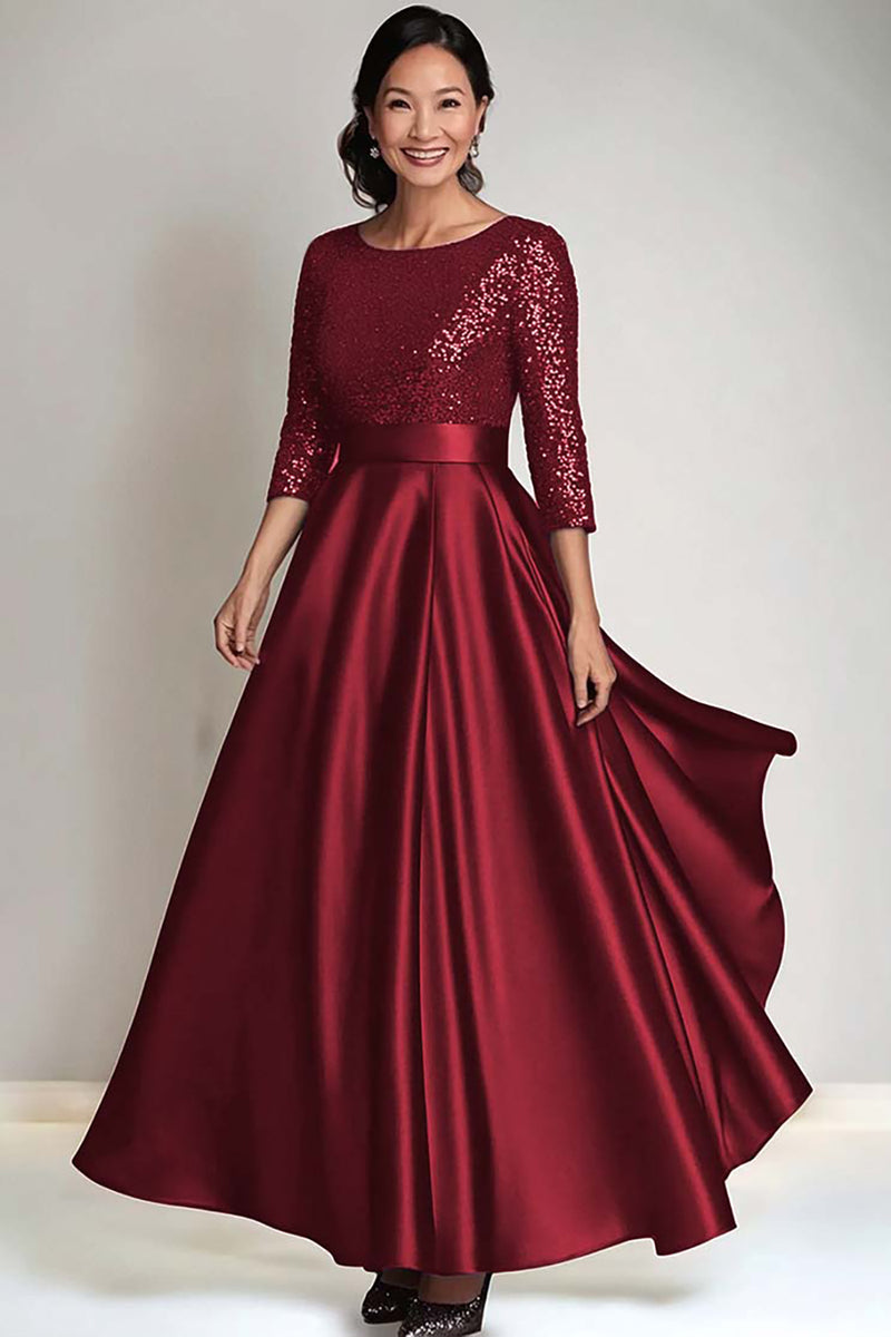 Load image into Gallery viewer, Sparkly Burgundy Scoop Satin Mother of the Bride Dress