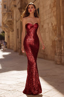 Load image into Gallery viewer, Sparkly Gold Sweetheart Mermaid Long Sequin Prom Dress