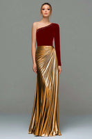 Load image into Gallery viewer, Sparkly Black and Grey One Shoulder Metallic Long Holiday Party Dress