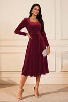 Load image into Gallery viewer, Dark Green Velvet A Line Midi Glitter Holiday Party Dress with Sleeves