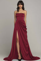 Load image into Gallery viewer, Peacock A Line Strapless Maxi Satin Formal Dress with Slit