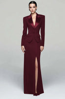 Load image into Gallery viewer, 2 Piece Black Peak Lapel Long Pencil Blazer Dress with Slit