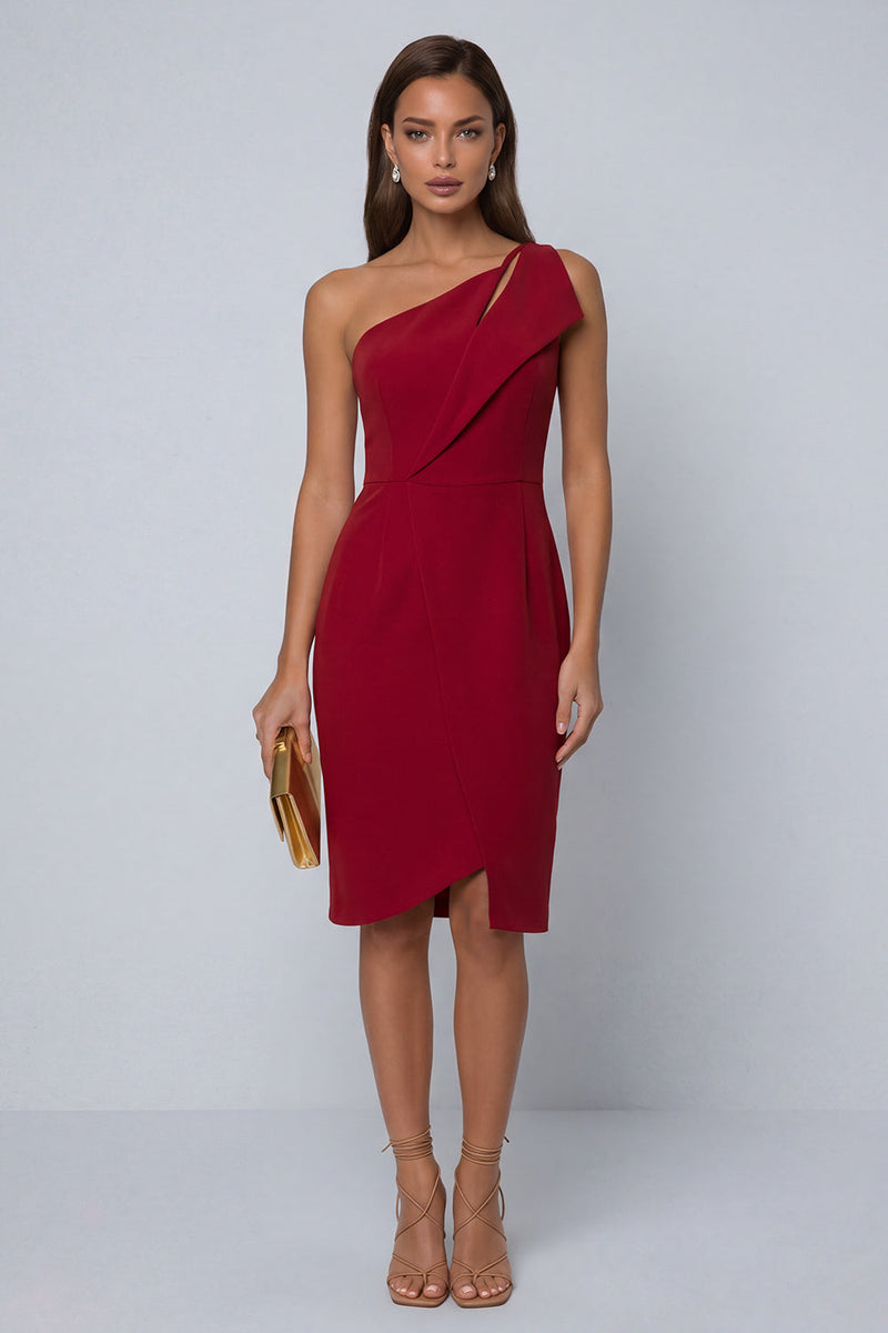 Load image into Gallery viewer, Black Pencil One Shoulder Knee Length Work Dress