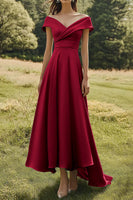 Load image into Gallery viewer, Sage Off the Shoulder A Line Satin Long Formal Dress