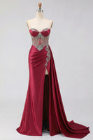 Load image into Gallery viewer, Sparkly Plus Size Mermaid Mint Green Maxi Corset Prom Dress with Slit